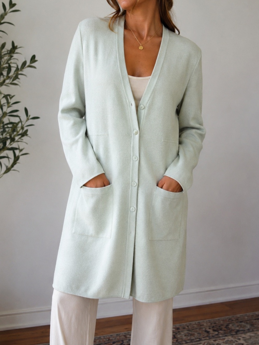 ESCADA Vintage Longline Knit Cardigan Duster Mint Green SZ 42 Italian  Like New
